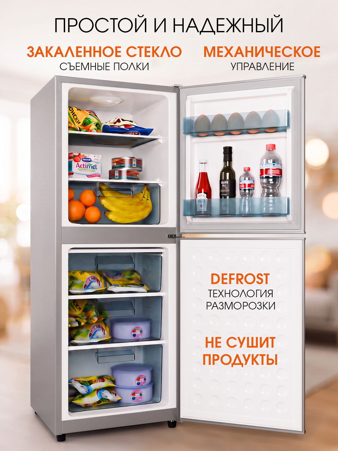 Двухкамерный мини-холодильник OLTO RF-160C, Объем 155 л, Класс A+, Уровень шума 43 дБ, серебристый